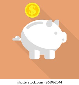 Piggy bank icon. flat design with long shadows. vector  