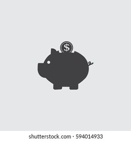 Piggy bank icon in a flat design in black color. Vector illustration eps10