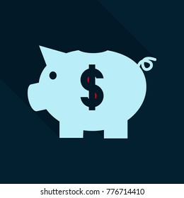 Piggy bank icon flat design with long shadows