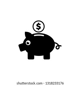 Piggy Bank Icon In Flat Style Vector For Apps, UI, Websites. Black Icon Vector Illustration.