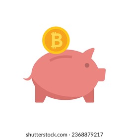 Piggy bank icon flat vector. Bitcoin money. Finance digital isolated