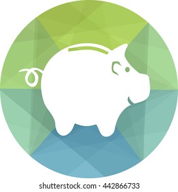 Piggy bank icon in the form of pig in an original icon round green and blue