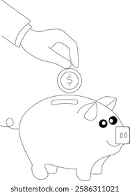 Piggy Bank Icon Hand Inserting Coin into Savings Box  Financial Investment And Money Saving Symbol