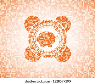 piggy bank icon inside abstract orange mosaic emblem