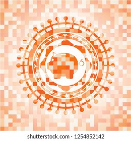 piggy bank icon inside abstract orange mosaic emblem with background