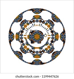 piggy bank icon inside arabic badge. Arabesque decoration.