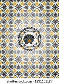 piggy bank icon inside arabic emblem. Arabesque decoration.