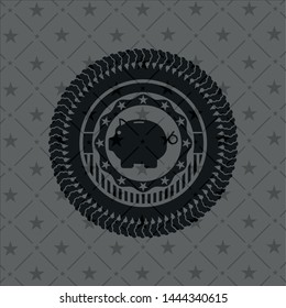 piggy bank icon inside black emblem. Vintage.