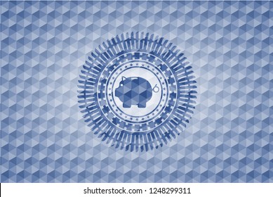 piggy bank icon inside blue hexagon badge.