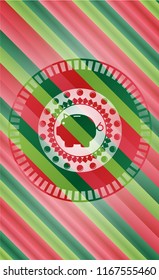 piggy bank icon inside christmas colors emblem.
