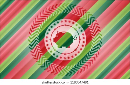 piggy bank icon inside christmas badge background.