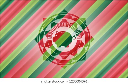 piggy bank icon inside christmas colors style badge.