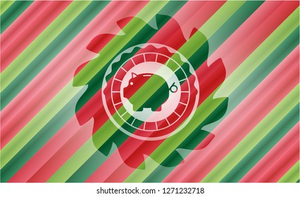 piggy bank icon inside christmas style badge..
