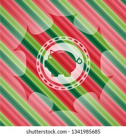 piggy bank icon inside christmas colors style emblem.
