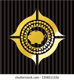 piggy bank icon inside gold emblem or badge