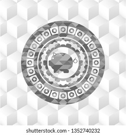 piggy bank icon inside grey emblem with cube white background