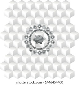 piggy bank icon inside grey icon or emblem with geometric cube white background
