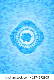 piggy bank icon inside light blue mosaic emblem