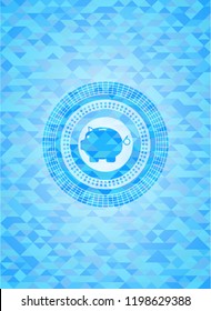 piggy bank icon inside realistic sky blue mosaic emblem