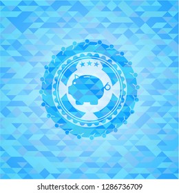 piggy bank icon inside realistic light blue mosaic emblem