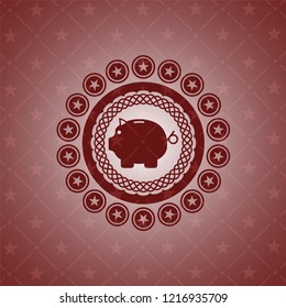 piggy bank icon inside red emblem. Vintage.