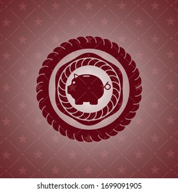 piggy bank icon inside red emblem. Vintage.