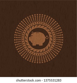 piggy bank icon inside retro wooden emblem