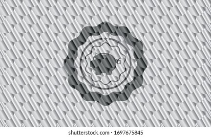 piggy bank icon inside silver shiny badge. Scales pattern. Vector Illustration. Detailed.