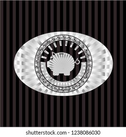 piggy bank icon inside silvery badge or emblem