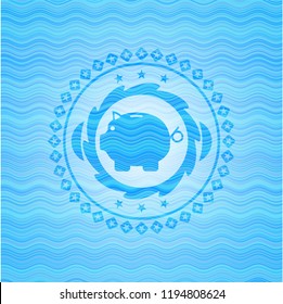 piggy bank icon inside water wave concept badge background.