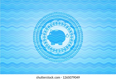 piggy bank icon inside water representation badge.