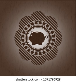 piggy bank icon inside wood emblem