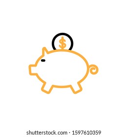 Piggy bank icon. Line and two colour design template