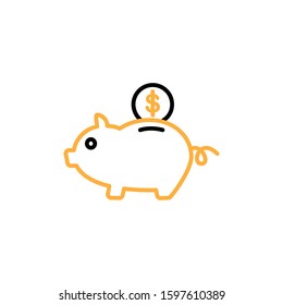 Piggy bank icon. Line and two colour design template