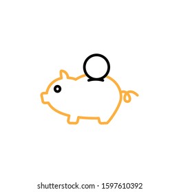 Piggy bank icon. Line and two colour design template