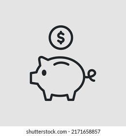 Piggy bank icon. Lined piggy bank and coin with US currency sign for social media, web and app design. Vector illustration
