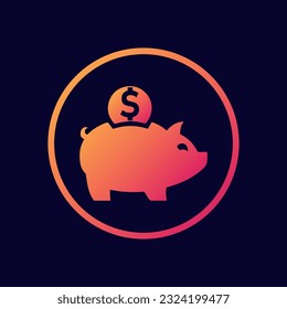 Piggy bank icon, logo. Banking and finances management application, bank account balance and cashback program, investments monitoring application UI interface realistic vector icon