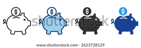 Piggy Bank Icon Multiple Style Vector Collection