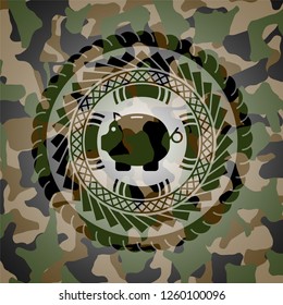 piggy bank icon on camo pattern