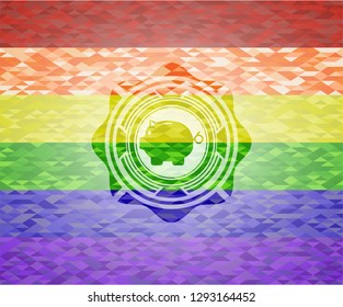 piggy bank icon on mosaic background with the colors of the LGBT flag