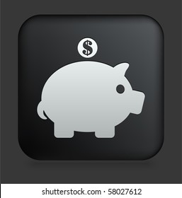 Piggy Bank Icon on Square Black Internet Button Original Illustration