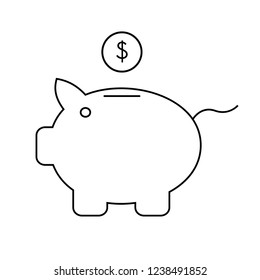 Piggy bank icon outline style isolated on white background. Piggy bank with coin