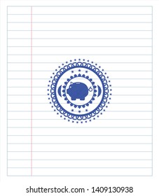 piggy bank icon pen effect. Blue ink. Vector Illustration. Detailed.