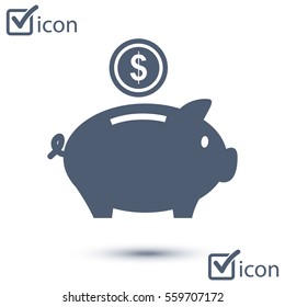 Piggy bank icon. Pictograph of moneybox. Flat design.