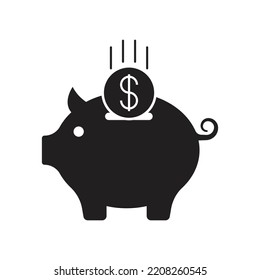 Piggy Bank Icon. Piggybank With Falling Coins. Baby Pig Piggy Bank. Pig. Financial Independence. Money Box Symbol. Vector Illustration