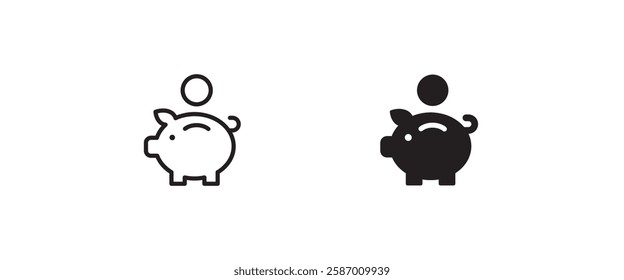 Piggy Bank Icon, piggybank savings, save, money box, earnings icons button, vector, sign, symbol, logo, illustration, editable stroke, flat design style isolaated on white linear pictogram