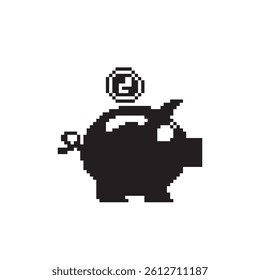 piggy bank icon pixel art, vector illustration on isolated background.