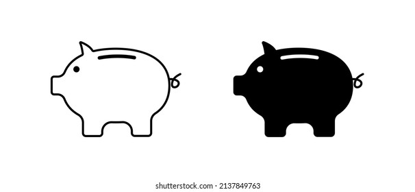Piggy bank icon, a pot of coins. Silhouette of a pig to hold money. Business savings and finance, ui design, button for interface. Isolated on white background. Vector graphics