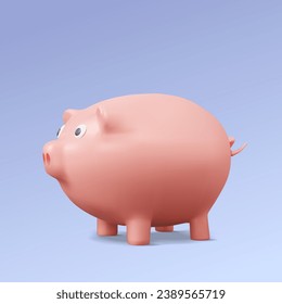 Piggy bank icon realistic with earnings concept. business finance saving money, budget, fund deposit, cost reduction, cartoon minimal on purple background, banner. 3d vector illustration elements