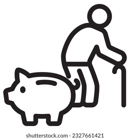 Piggy bank icon, Retirement fund, Save money concept, Vector outline illustration.